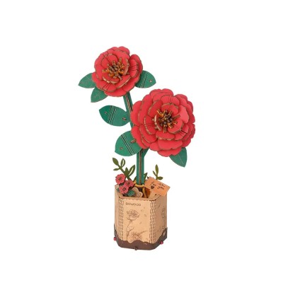 Puzzle 3D Camelia Roșie, 113 piese, lemn, Rowood foto