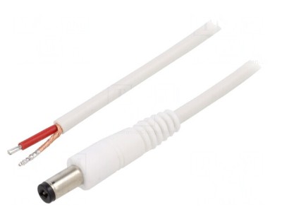 Cablu Alimentare DC Alb 0.5m 1x1mm2 5.5/2.1 foto