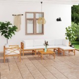 Cumpara ieftin Set mobilier grădină cu perne crem, 7 piese, lemn masiv de tec