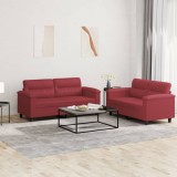 vidaXL Set de canapele cu perne, 2 piese, roșu vin, piele ecologică