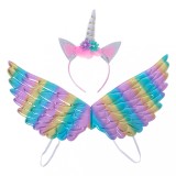 Cumpara ieftin Costum Unicorn Copii: Bentita Urechi Corn + Aripi Curcubeu KIK - Set Petrecere Aniversare, Halloween - Accesorii Serbare, Carnaval