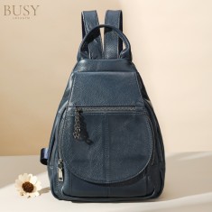 Rucsac dama din piele naturala, Clara, bleumarin