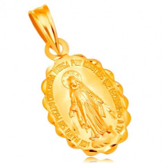 Pandantiv din aur galben de 14K - medalion oval cu Fecioara Maria, reversibil