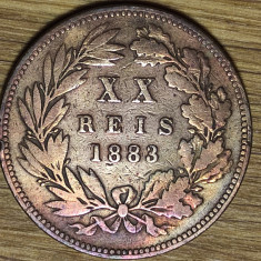 Portugalia - moneda de colectie - 20 XX reis 1883 - Luis I - cu luciu, superba !
