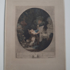 Jean-Honoré Fragonard "Le Serment D'Amour" gravura veche sec 18