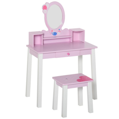 HOMCOM set masa de toaleta cu oglinda si scaun, masa de printese pentru copii, masa de machiaj | AOSOM RO foto