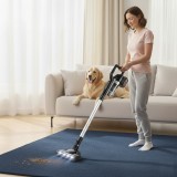 Cumpara ieftin Aspirator Vertical Profesional WAINER AS01, Motor 600W, Acumulator Interschimbabil 2Ah, Perie Motorizată LED, Negru/Argintiu