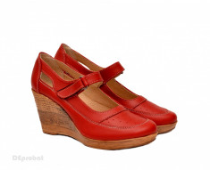 Pantofi dama piele naturala rosii cu platforma cod P74R foto