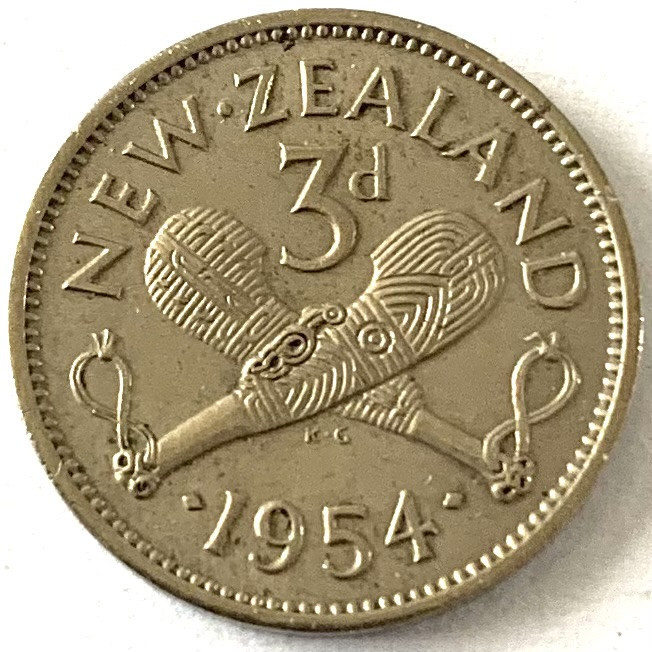 NOUA ZEELANDA 3 PENCE 1954,Elizabeth II.KM#25.1