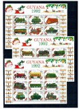 Guyana 1992 - Locomotive, Craciun, machete, jucarii, set 6 minicoli si 6 colite neuzate