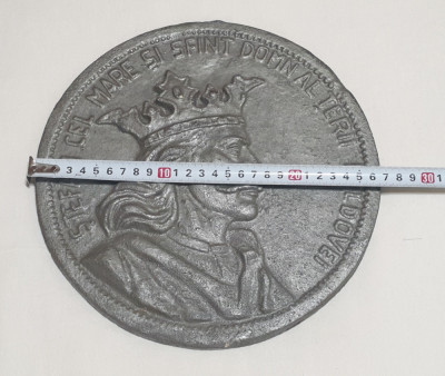 Medalie rara Stefan Cel Mare placheta tip tablou dimensiuni mari 26 cm diametru foto