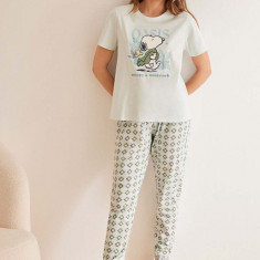 women'secret pijamale de bumbac Snoopy culoarea verde, bumbac, 3137649