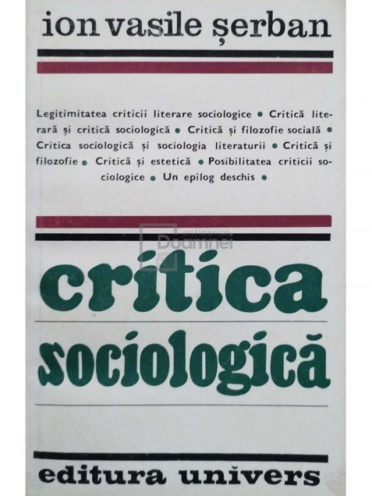 Ion Vasile Serban - Critica sociologica (editia 1983)