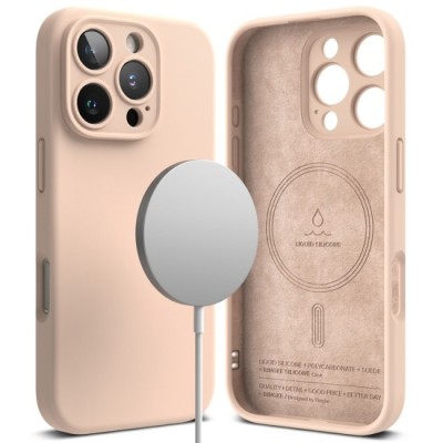 Husa pentru iPhone 16 Pro Max - Ringke Silicone Magnetic MagSafe - Pink Sand foto