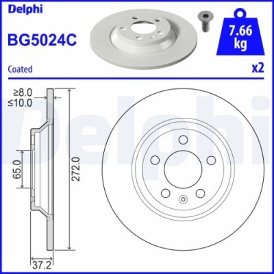 Set discuri frana spate DELPHI, Audi A1 Sportback (Gba), 07.2018-; VW Polo, 06.2017-, spate; puntea spate foto