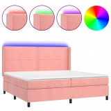 Cumpara ieftin Pat continental cu saltea &amp; LED, roz, 200x200 cm, catifea