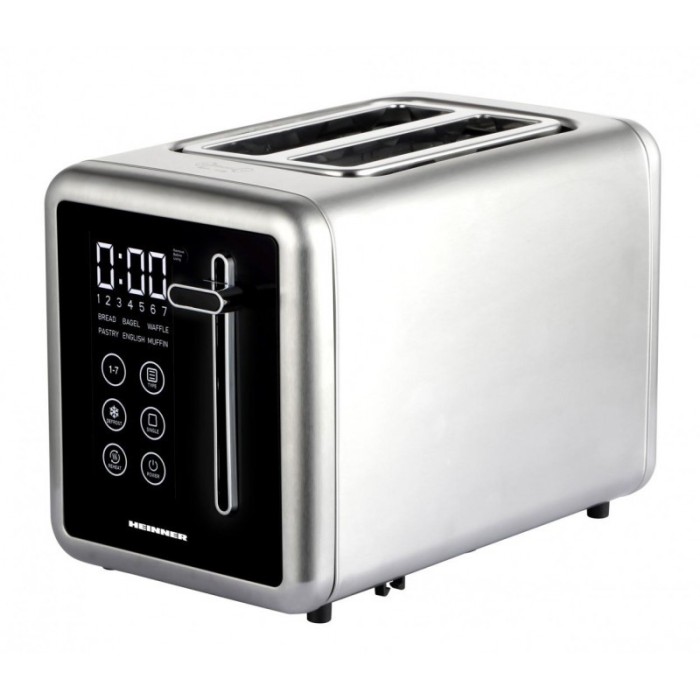 Prajitor de paine digital Heinner, 900 W, panou digital cu control touch, 2 felii, 7 niveluri, Gri