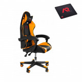 Cumpara ieftin Scaun de gaming, cu perna lombara, portocaliu si negru, 65x67x112 cm + mousepad cadou, Aragon