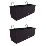 Cumpara ieftin Jardiniera decorativa, suport metalic, Rato Case W, maro, set 2 buc, 58x18x19.5 cm