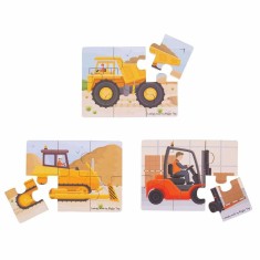 Set 3 puzzle din lemn - Vehicule pentru constructii foto