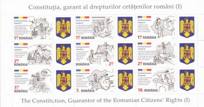 ROMANIA 2019 CONSTITUTIA Bloc cu 9 timbre+ 9 viniete LP2234a MNH** foto