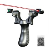Cumpara ieftin Set prastie cu laser si 100 de bile metalice 11 mm DEPOX&reg;, plastic, 11.5 cm, cu boloboc, argintiu
