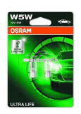 Set 2 becuri Osram W5W Ultra Life 12V 5W 2825ULT-02B, OSRAM&reg;