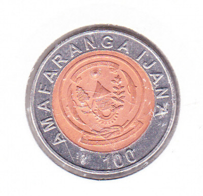 bnk mnd Rwanda 100 francs 2007 unc , bimetal foto