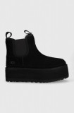 UGG botine din piele intoarsa W Neumel Platform Chelsea femei, culoarea negru, cu platforma, izolat