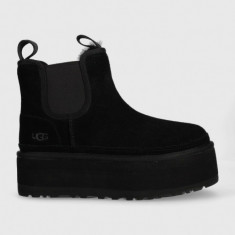 UGG botine din piele intoarsa W Neumel Platform Chelsea femei, culoarea negru, cu platforma, izolat