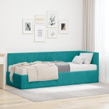 vidaXL Cadru de pat colțar cu saltea Turcoaz 80 x 200 cm Catifea