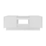 Măsuță de cafea albă cu suprafață din sticlă, iluminare LED, control prin aplicație, 2 sertare și 1 compartiment deschis, 100&times;50&times;35,5 cm, Alb