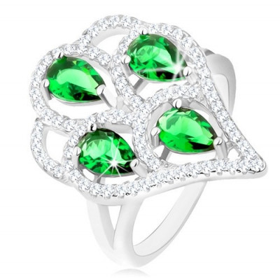 Inel din argint 925, buchet realizat din lacrimi din zirconiu verde cu margine transparentă - Marime inel: 60 foto