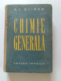 Carte, ediție veche a manualului "Chimie Generală" scris de N.L. Glinka. Cartea a fost publicată de Editura Tehnică &icirc;n 1958.