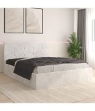 Pat Tapitat Filip Alb + Saltea Lux Ortopedica 140x200cm