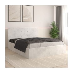 Pat Tapitat Filip Alb + Saltea Lux Ortopedica 160x200cm