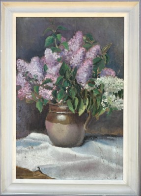 Władysław Siwek (1907-1983)-Cană cu liliac, pictură artist polonez foto