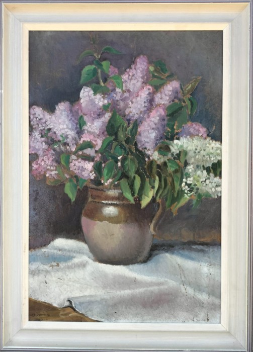 Władysław Siwek (1907-1983)-Cană cu liliac, pictură artist polonez