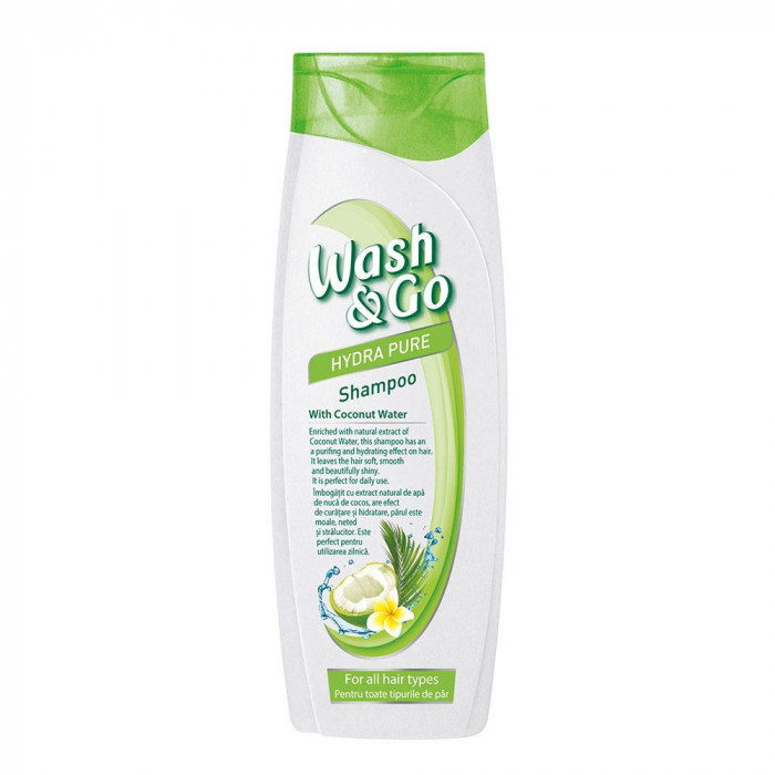 Sampon Wash&amp;Go Hydra Pure, cu Apa de Cocos, 400 ml, pentru Par Normal, Sampon Par Normal, Sampon cu Apa de Cocos, Sampon pentru Par, Sampon Hidratant,