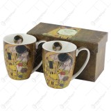 Set 2 cani din portelan Gustav Klimt &bdquo;Sarutul&rdquo; 350 ml, in cutie de cadou