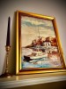 Tablou ulei pe p&acirc;nză semnat de autor, Marine, Acrilic, Art Deco