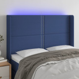 VidaXL Tăblie de pat cu LED, albastru, 147x16x118/128 cm, textil