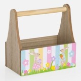 Ladita decorativa de Paste din lemn cu dungi colorate si figurine, 24x14x24cm, CMCLASS