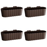 Set 4 jardiniere decorative cu suport de plastic, maro, 4.9 L, 38.3x21.2x13 cm, Boardee Hook, Prosperplast