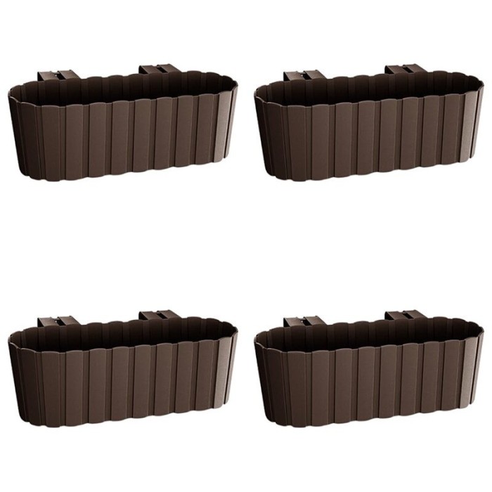 Set 4 jardiniere decorative cu suport de plastic, maro, 4.9 L, 38.3x21.2x13 cm, Boardee Hook