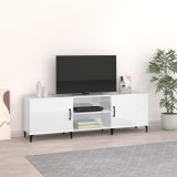 Comodă TV, alb extralucios, 150x30x50 cm, lemn compozit