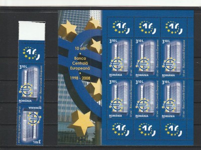 ROMANIA 2008 LP 1804 b LP 1804 a B. C. E. SERIE CU TETE-BECHE SI VINIETA + BLOC foto