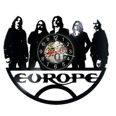 Ceas de perete decorativ realizat din disc de vinil, Model Trupa Europe Rock Final Countdown, Negru, 30 cm