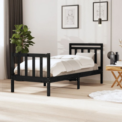 Cadru de pat Single, negru, 90x190 cm, lemn masiv GartenMobel Dekor foto
