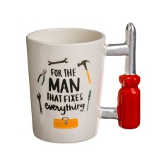 Cana ceramica pentru barbati, cu toarta 3D in forma de surubelnita, 360 ml